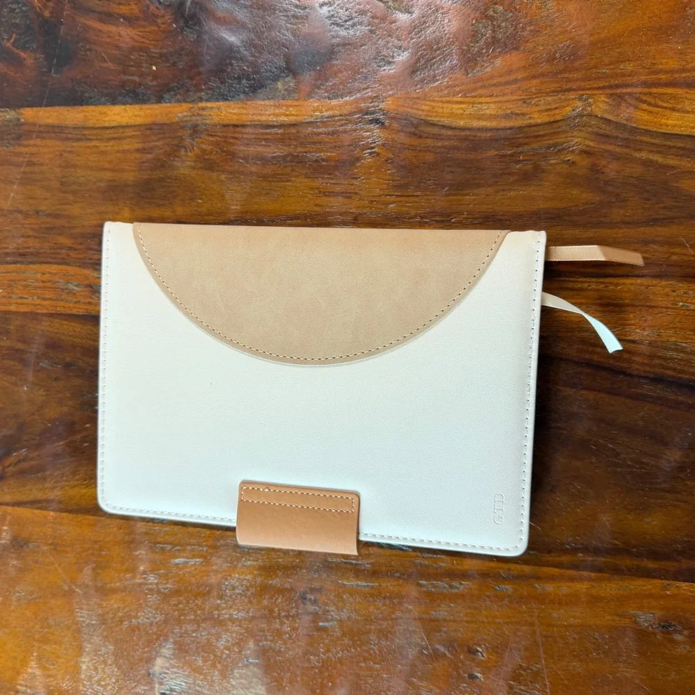 GTD Perfect Minimalist Faux Leather Lined Journal Notebook Cream Tan Color-block